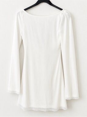 Princess Polly NWT White Open Back Long Sleeve Mini Dress US 4 AU 8